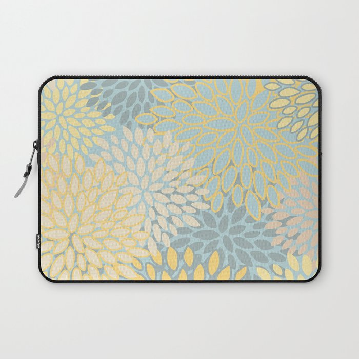 Elegant Blooms: Modern Floral Art in Soft Yellow and Teal Laptop Sleeve Gallery Image 1
