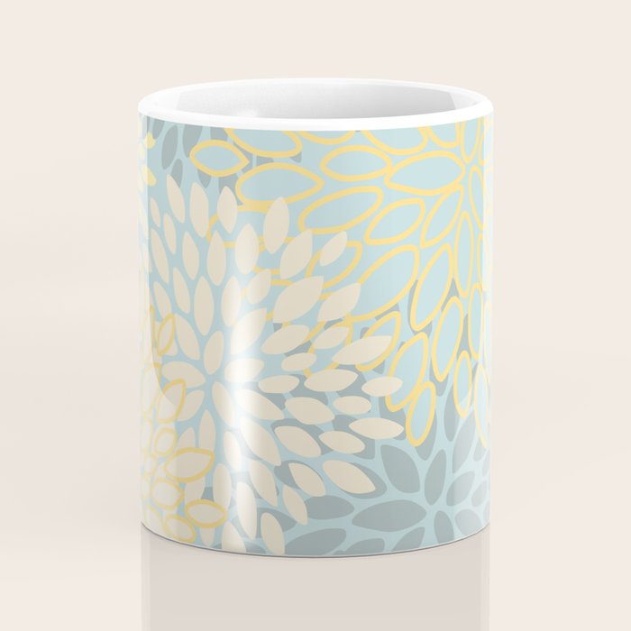 Elegant Blooms: Modern Floral Art in Soft Yellow and Teal Coffee Mug Gallery Image 4