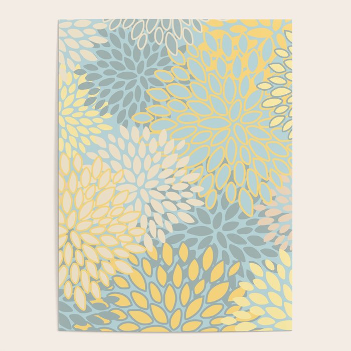Elegant Blooms: Modern Floral Art in Soft Yellow and Teal Poster Gallery Image 4