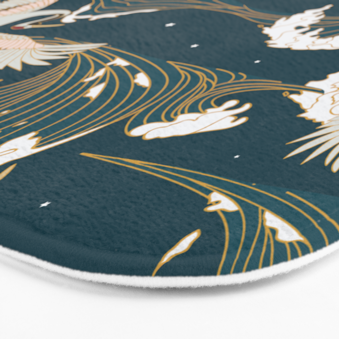 Japanese Crane Oriental Ocean Wave Pattern Bath Mat Gallery Image 3