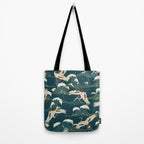 Japanese Crane Oriental Ocean Wave Pattern Tote Bag Gallery Image 2