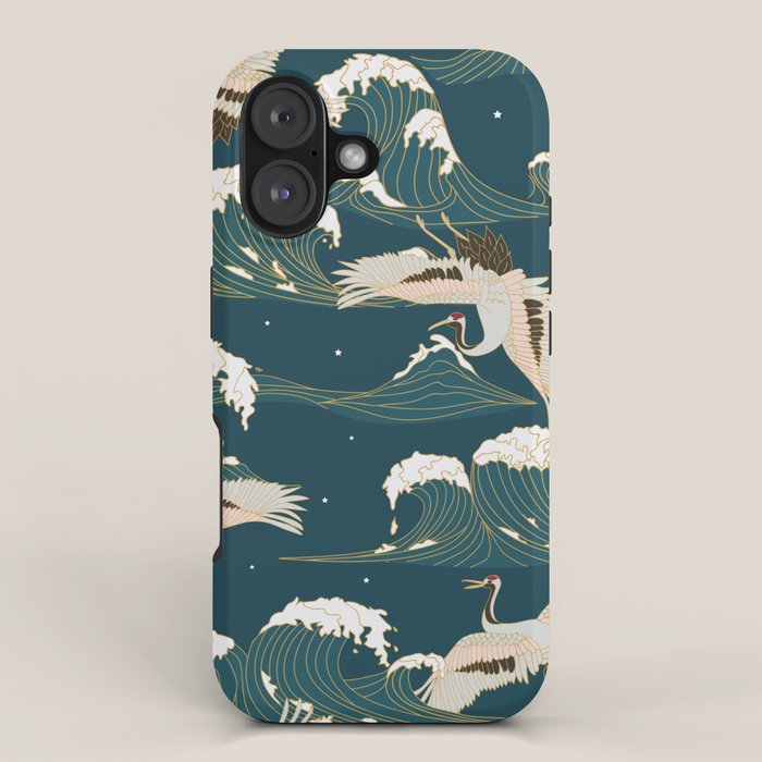 Japanese Crane Oriental Ocean Wave Pattern iPhone Case Gallery Image 1