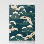 Japanese Crane Oriental Ocean Wave Pattern Stationery Card Gallery Image 2