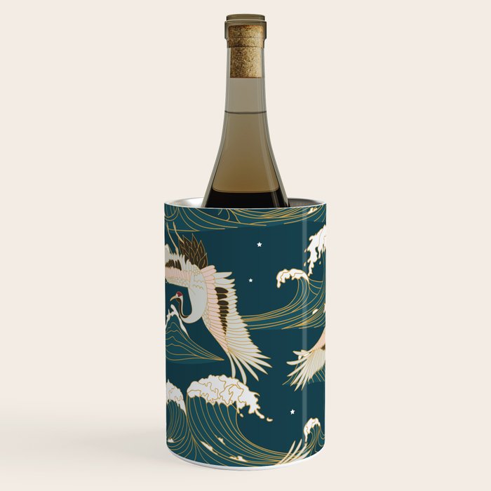 Japanese Crane Oriental Ocean Wave Pattern Wine Chiller Gallery Image 3