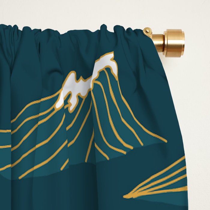 Japanese Crane Oriental Ocean Wave Pattern Window Curtain Gallery Image 2