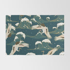 Japanese Crane Oriental Ocean Wave Pattern Rug Gallery Image 2