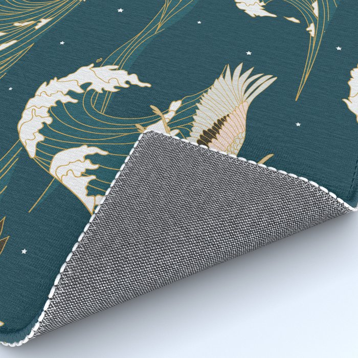Japanese Crane Oriental Ocean Wave Pattern Rug Gallery Image 4