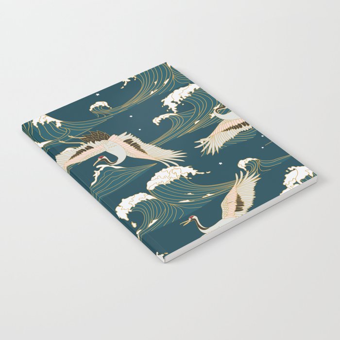 Japanese Crane Oriental Ocean Wave Pattern Notebook Gallery Image 1