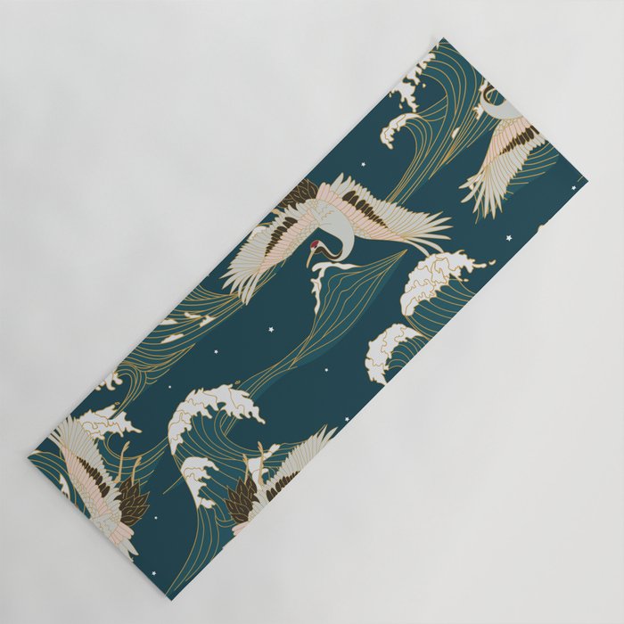 Japanese Crane Oriental Ocean Wave Pattern Yoga Mat Gallery Image 1