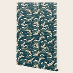 Japanese Crane Oriental Ocean Wave Pattern Wallpaper Gallery Image 2