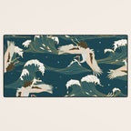 Japanese Crane Oriental Ocean Wave Pattern Desk Mat Gallery Image 3