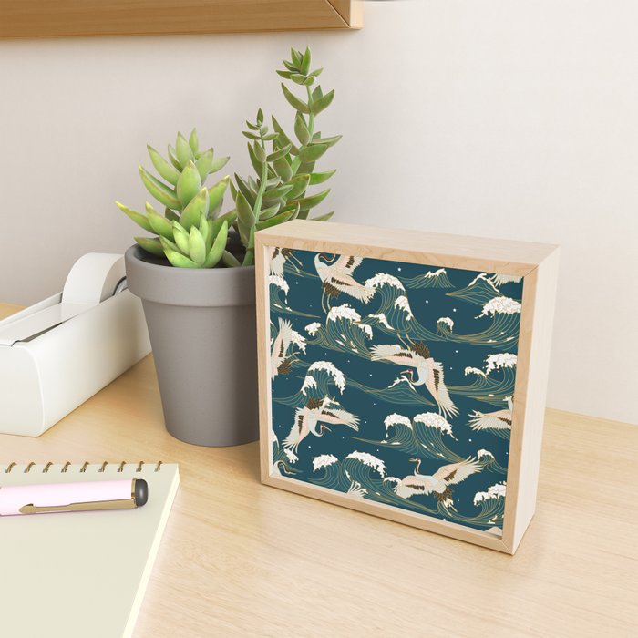 Japanese Crane Oriental Ocean Wave Pattern Mini Art Print Gallery Image 2