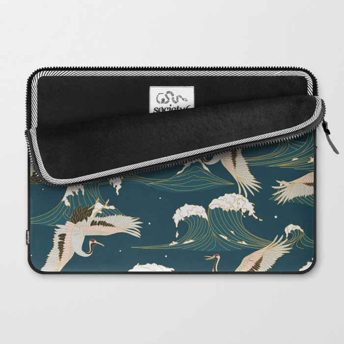 Japanese Crane Oriental Ocean Wave Pattern Laptop Sleeve Gallery Image 2