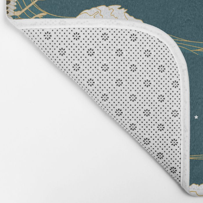 Japanese Crane Oriental Ocean Wave Pattern Bath Mat Gallery Image 2