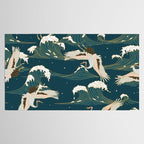 Japanese Crane Oriental Ocean Wave Pattern Tablecloth Gallery Image 2