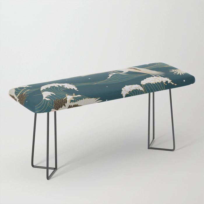 Japanese Crane Oriental Ocean Wave Pattern Bench Gallery Image 1