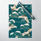 Japanese Crane Oriental Ocean Wave Pattern Wrapping Paper Gallery Image 1