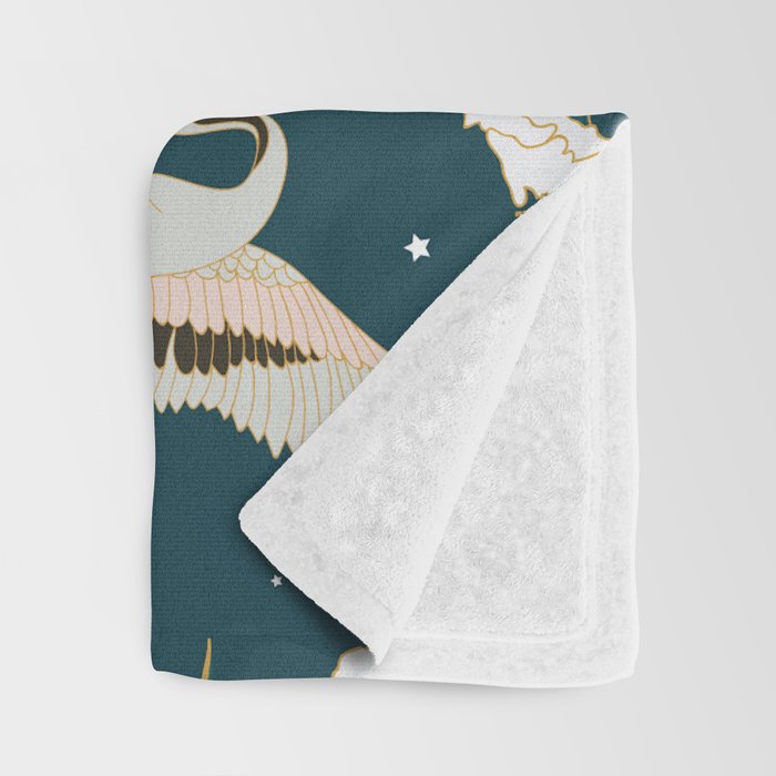 Japanese Crane Oriental Ocean Wave Pattern Throw Blanket Gallery Image 3