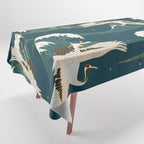 Japanese Crane Oriental Ocean Wave Pattern Tablecloth Gallery Image 1