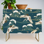 Japanese Crane Oriental Ocean Wave Pattern Credenza Gallery Image 1