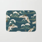 Japanese Crane Oriental Ocean Wave Pattern Bath Mat Gallery Image 1
