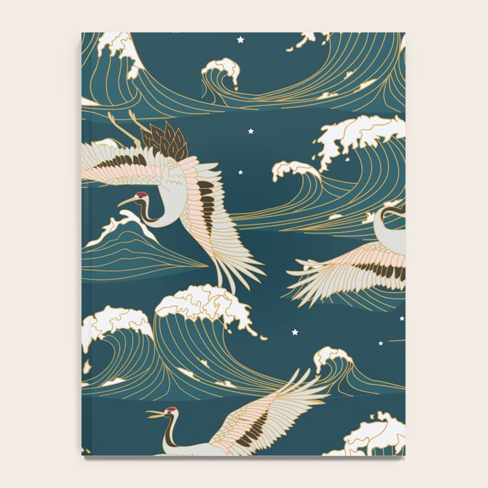 Japanese Crane Oriental Ocean Wave Pattern Notebook Gallery Image 4