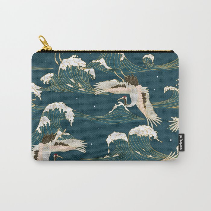 Japanese Crane Oriental Ocean Wave Pattern Carry All Pouch Gallery Image 1
