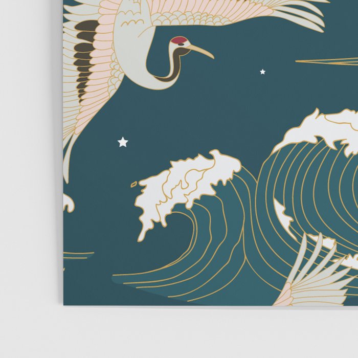 Japanese Crane Oriental Ocean Wave Pattern Poster Gallery Image 3