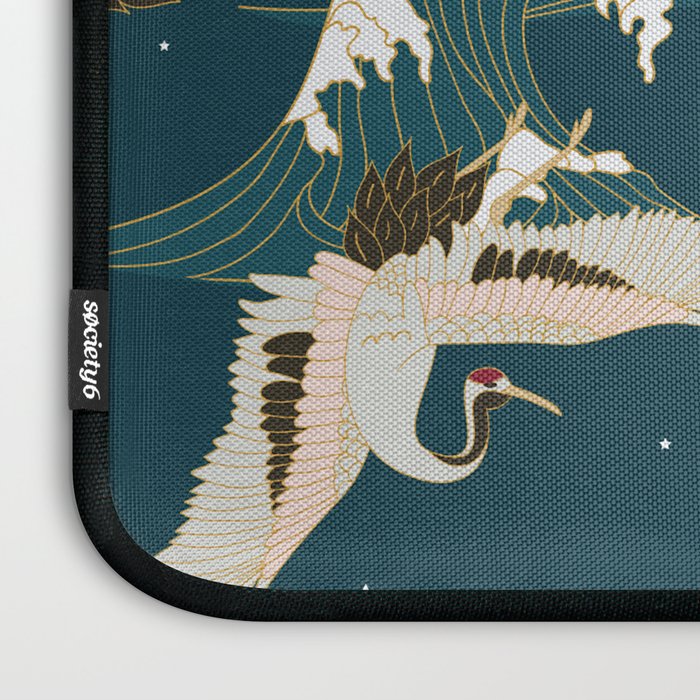 Japanese Crane Oriental Ocean Wave Pattern Laptop Sleeve Gallery Image 3