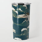 Japanese Crane Oriental Ocean Wave Pattern Travel Mug Gallery Image 1