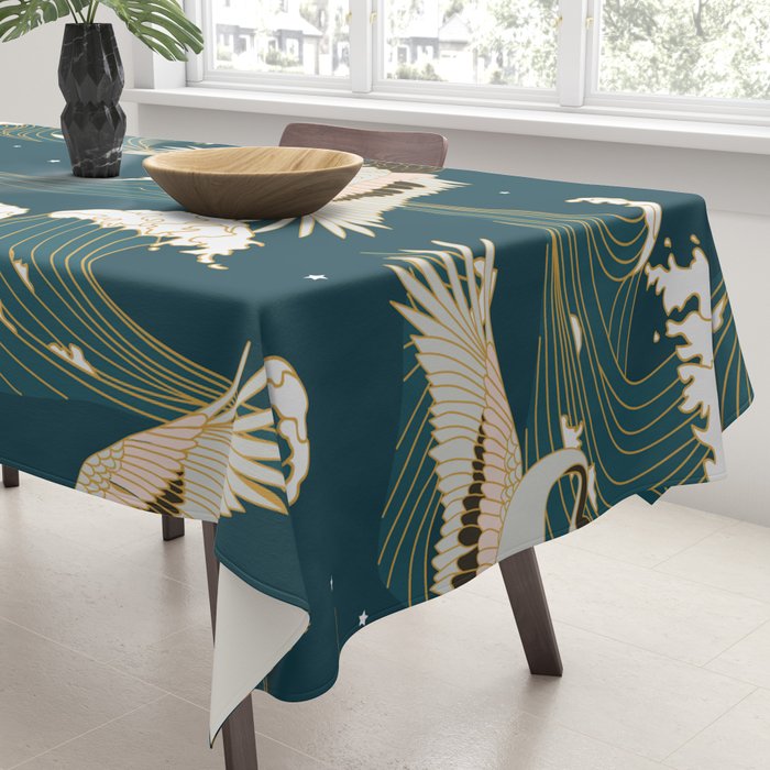 Japanese Crane Oriental Ocean Wave Pattern Tablecloth Gallery Image 3