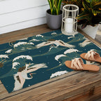 Japanese Crane Oriental Ocean Wave Pattern Outdoor Rug Gallery Image 2