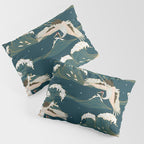 Japanese Crane Oriental Ocean Wave Pattern Pillow Sham Gallery Image 3