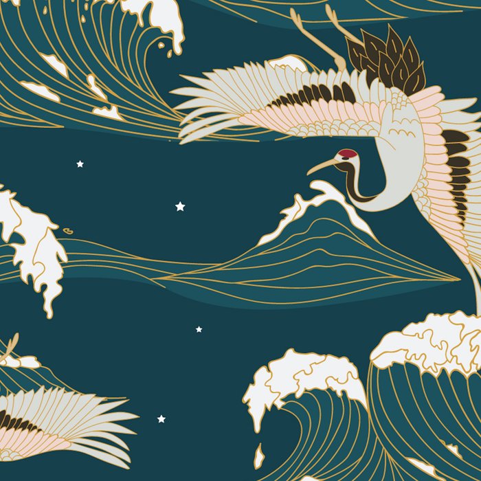 Japanese Crane Oriental Ocean Wave Pattern Coffee Mug Gallery Image 2