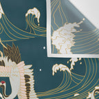 Japanese Crane Oriental Ocean Wave Pattern Wall Tapestry Gallery Image 3
