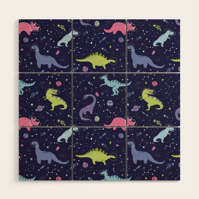 Dinosaurs in Space Wood Wall Art Gallery Image 1