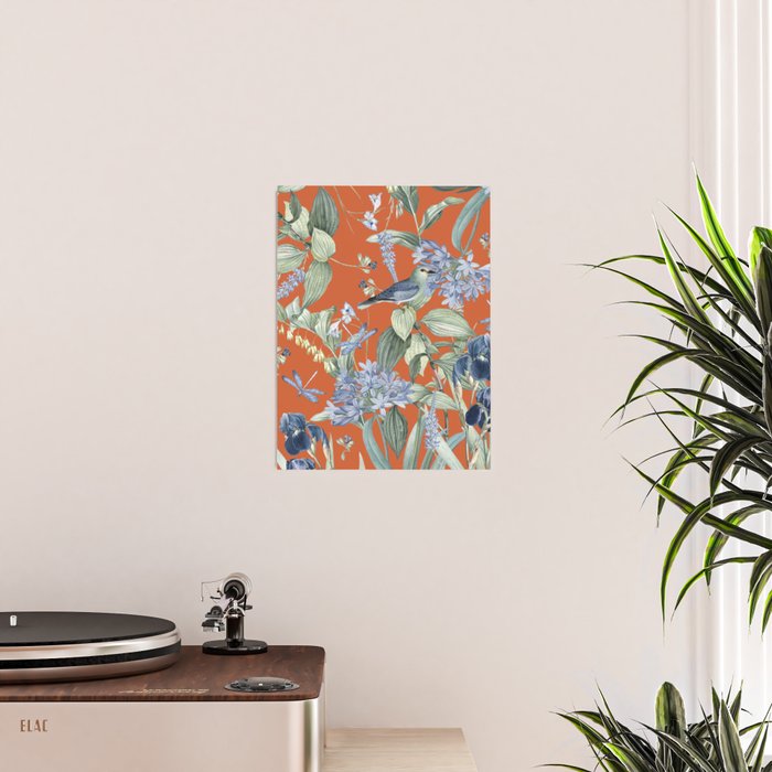 Exotic Wildlife Floral Garden on Orange Poster Gallery Image 2