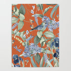 Exotic Wildlife Floral Garden on Orange Poster Gallery Image 4