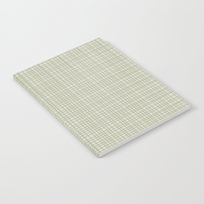 Fine Weave Retro Mid Century Modern Minimalist Woven Line Pattern in Sage and Beige Notebook Gallery Image 1