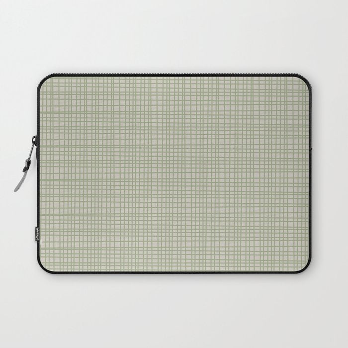 Fine Weave Retro Mid Century Modern Minimalist Woven Line Pattern in Sage and Beige Laptop Sleeve Gallery Image 1