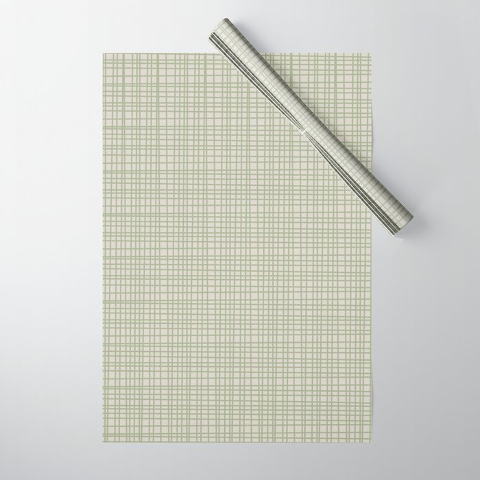 Fine Weave Retro Mid Century Modern Minimalist Woven Line Pattern in Sage and Beige Wrapping Paper Gallery Image 1