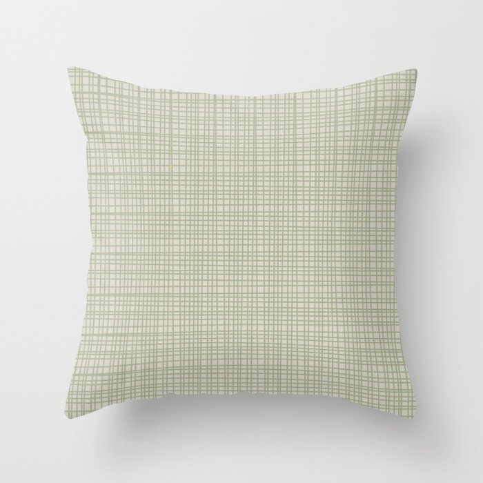 Fine Weave Retro Mid Century Modern Minimalist Woven Line Pattern in Sage and Beige Throw Pillow Gallery Image 6