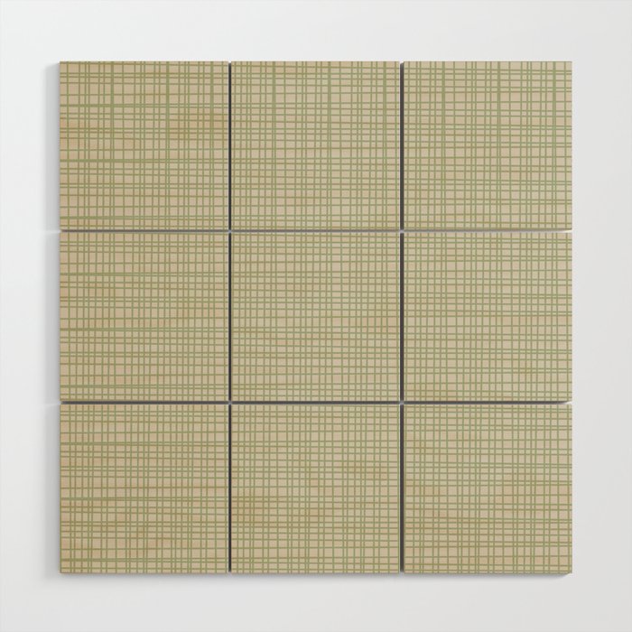 Fine Weave Retro Mid Century Modern Minimalist Woven Line Pattern in Sage and Beige Wood Wall Art Gallery Image 1