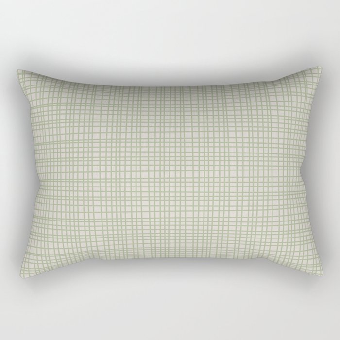 Fine Weave Retro Mid Century Modern Minimalist Woven Line Pattern in Sage and Beige Rectangular Pillow Gallery Image 1