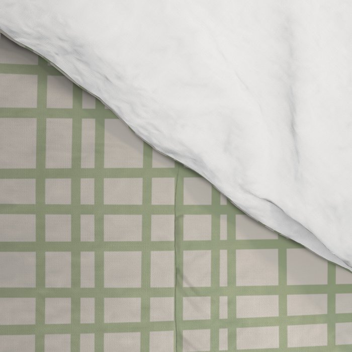 Fine Weave Retro Mid Century Modern Minimalist Woven Line Pattern in Sage and Beige Comforter Gallery Image 4