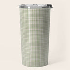 Fine Weave Retro Mid Century Modern Minimalist Woven Line Pattern in Sage and Beige Travel Mug Gallery Image 2