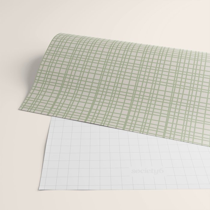 Fine Weave Retro Mid Century Modern Minimalist Woven Line Pattern in Sage and Beige Wrapping Paper Gallery Image 2