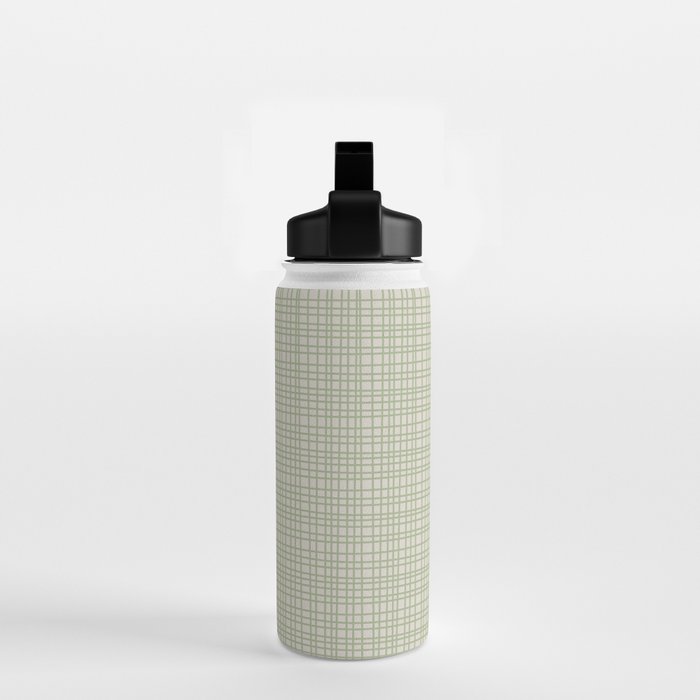 Fine Weave Retro Mid Century Modern Minimalist Woven Line Pattern in Sage and Beige Water Bottle Gallery Image 2