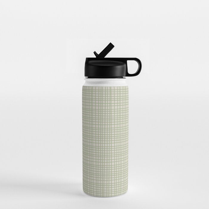 Fine Weave Retro Mid Century Modern Minimalist Woven Line Pattern in Sage and Beige Water Bottle Gallery Image 1