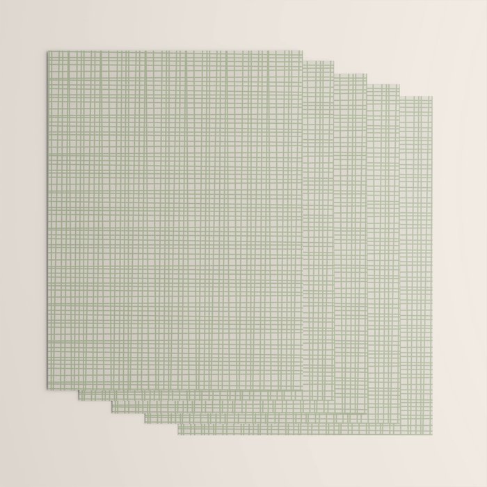 Fine Weave Retro Mid Century Modern Minimalist Woven Line Pattern in Sage and Beige Wrapping Paper Gallery Image 3